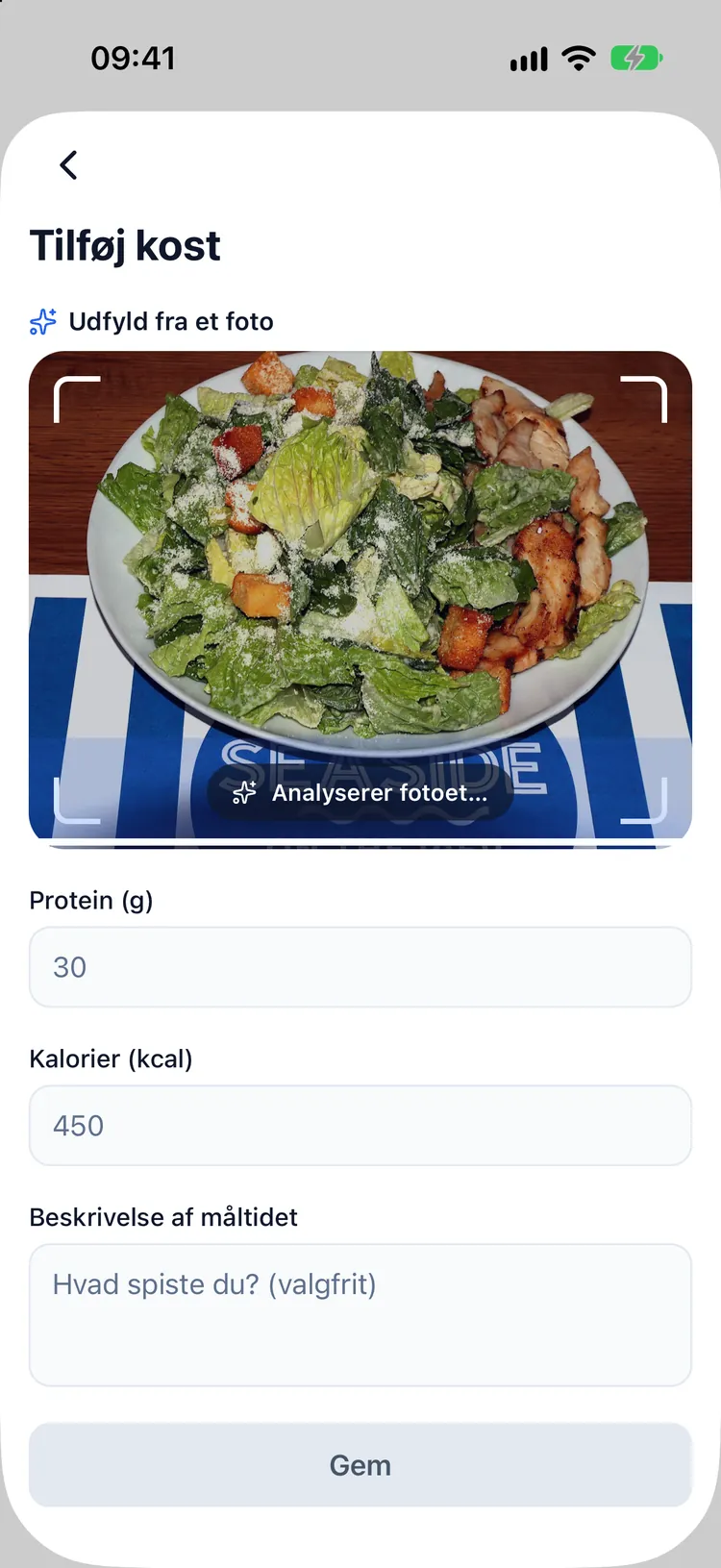 Dozify læser et billede af et måltid