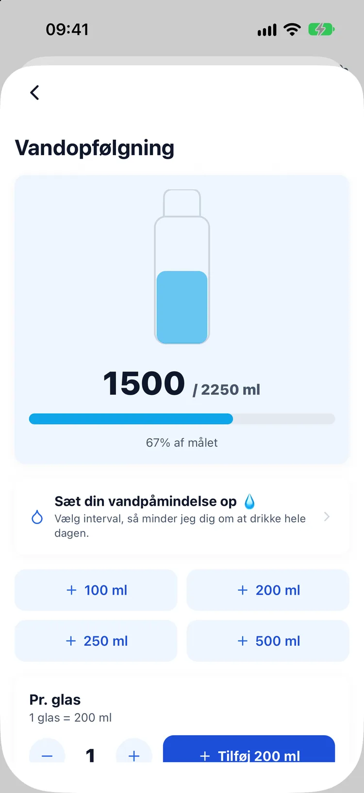 Vandregistrering med en glasberegner og hurtige mængder