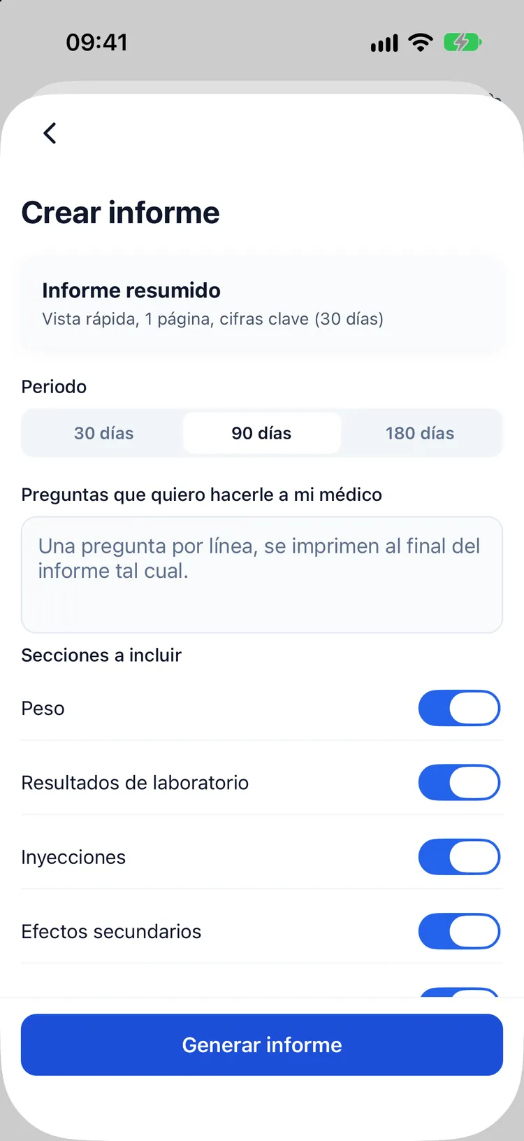 Preparación de un informe para la consulta: periodo, secciones que incluir y las preguntas que quieres hacer