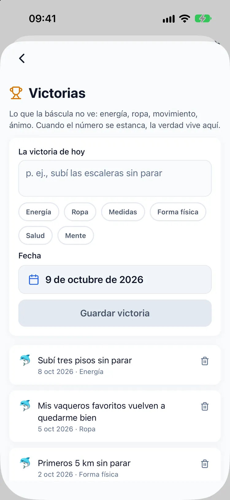 El diario de victorias con entradas como que la ropa queda mejor y que las escaleras cuestan menos