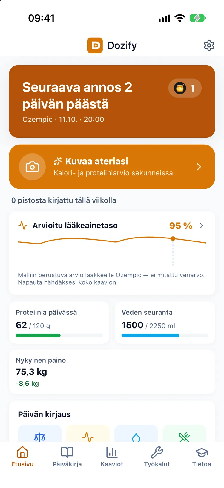 Asetukset oranssissa Mehiläinen-teemassa