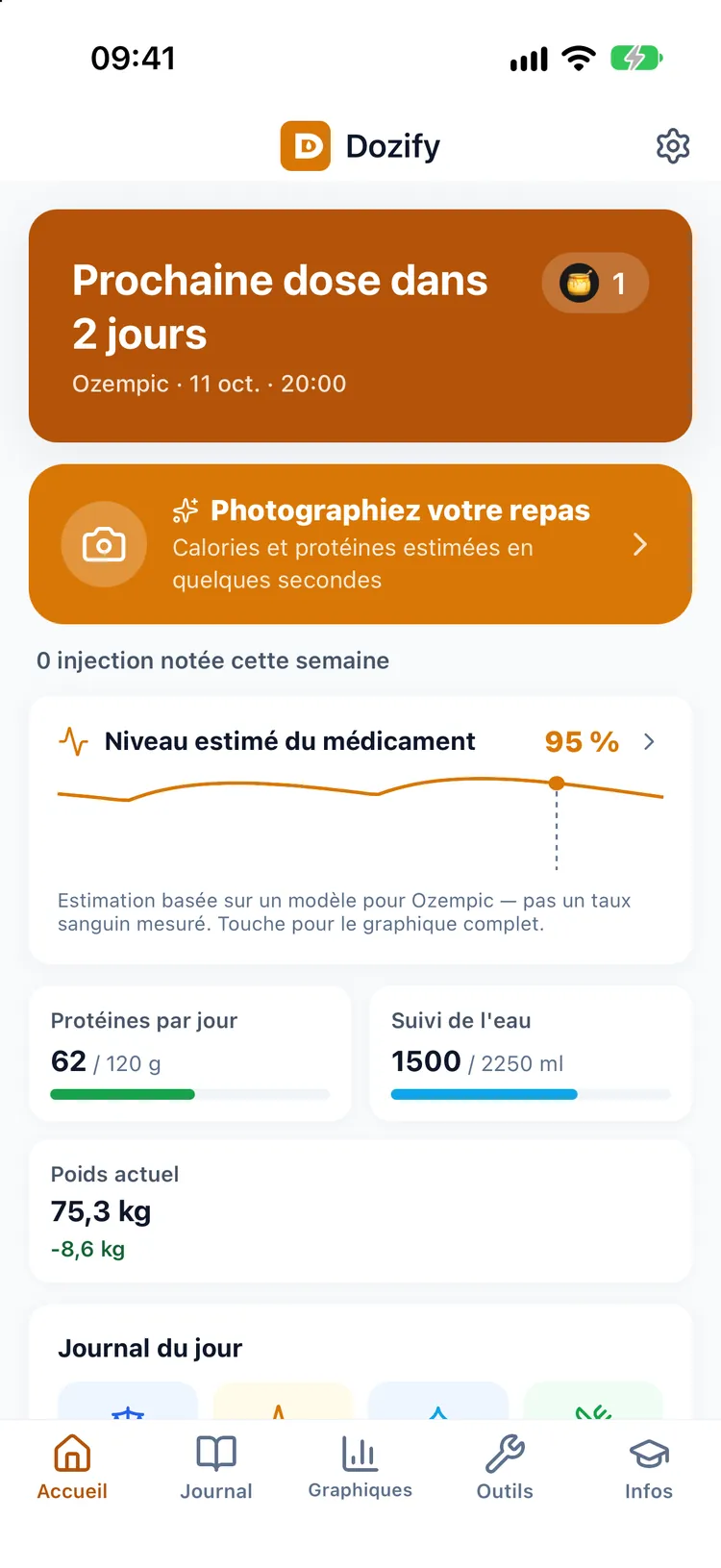Réglages avec le thème orange Abeille