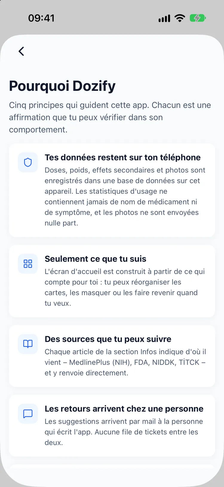 Sans compte. Rien ne quitte votre téléphone.