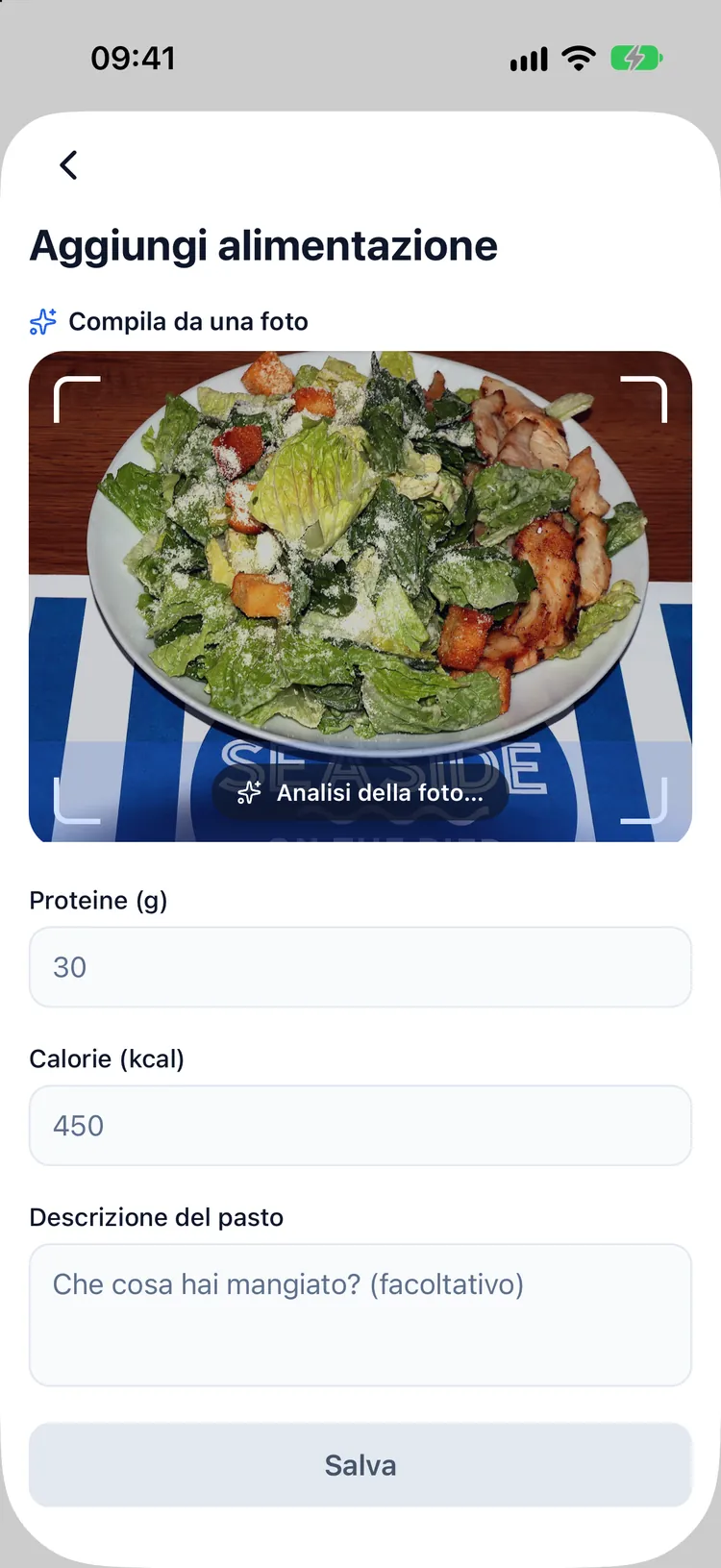Dozify che legge la foto di un pasto