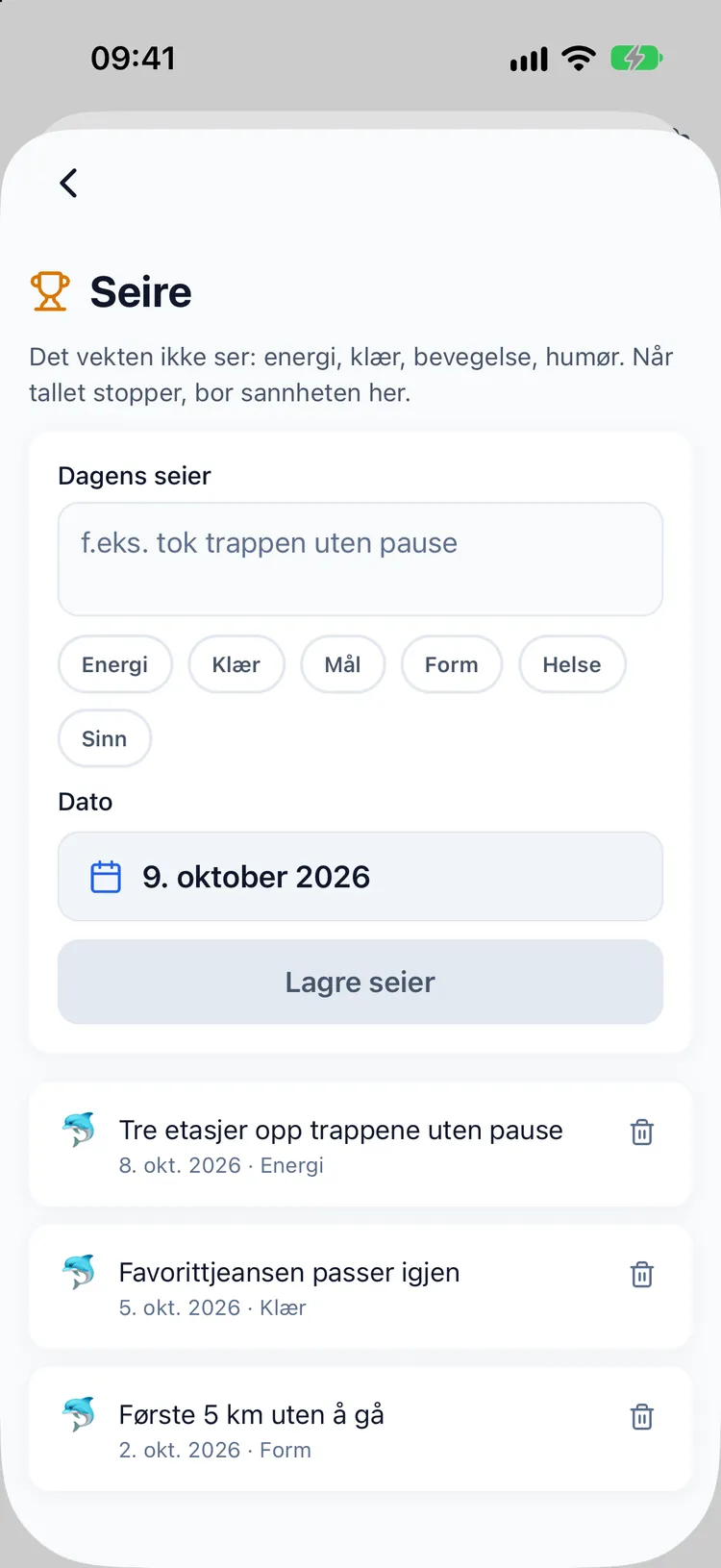 Seiersdagboken med oppføringer som klær som passer bedre og lettere trapper