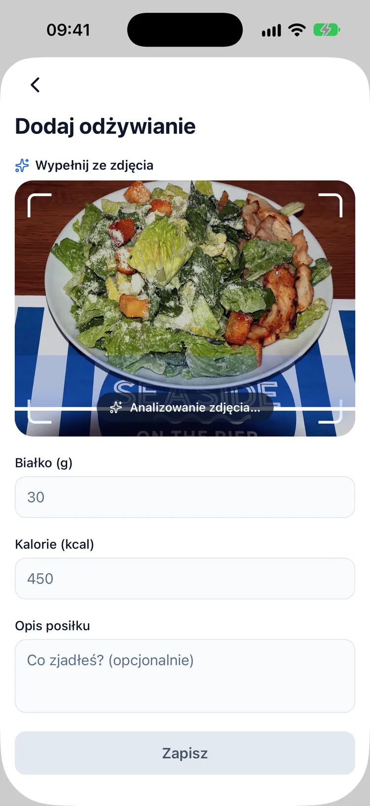Dozify odczytuje zdjęcie posiłku