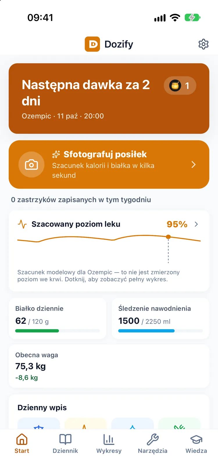 Ustawienia w pomarańczowym motywie Pszczoła