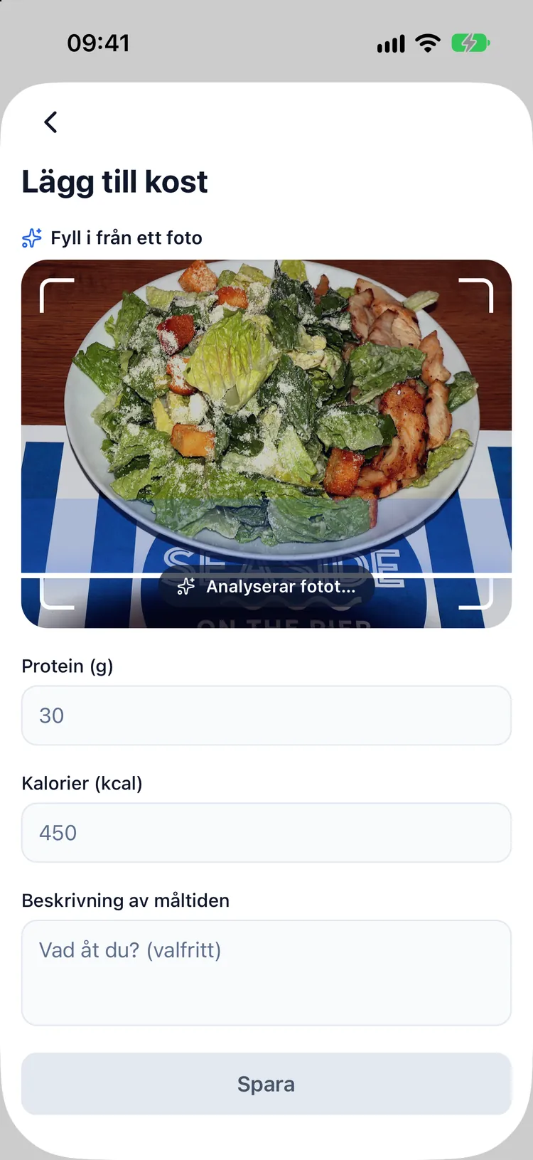 Dozify läser ett måltidsfoto